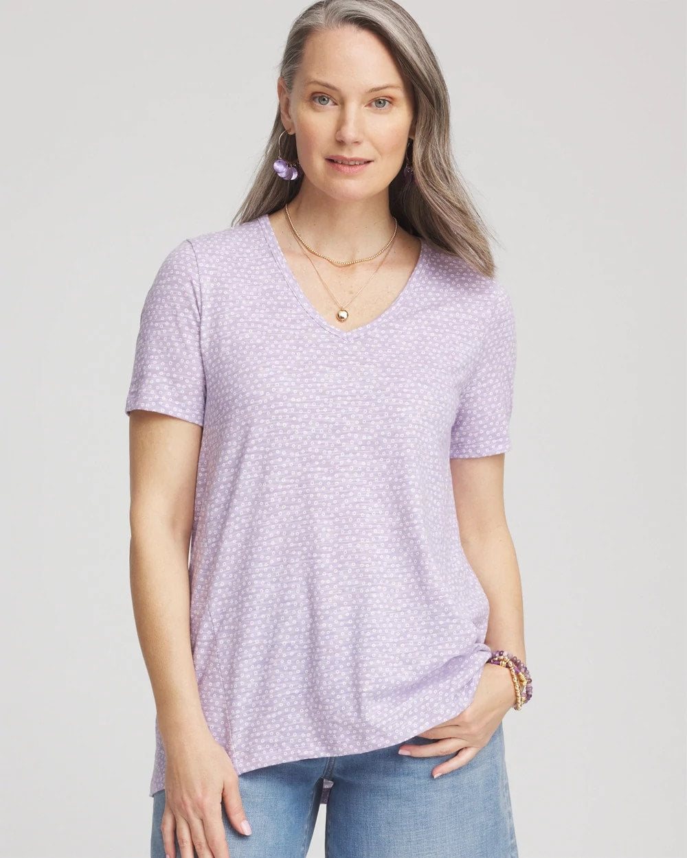 Gentle Lavender Polka-Dot Short Sleeve Forward Seam Tee