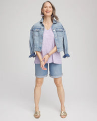 Gentle Lavender Polka-Dot Short Sleeve Forward Seam Tee