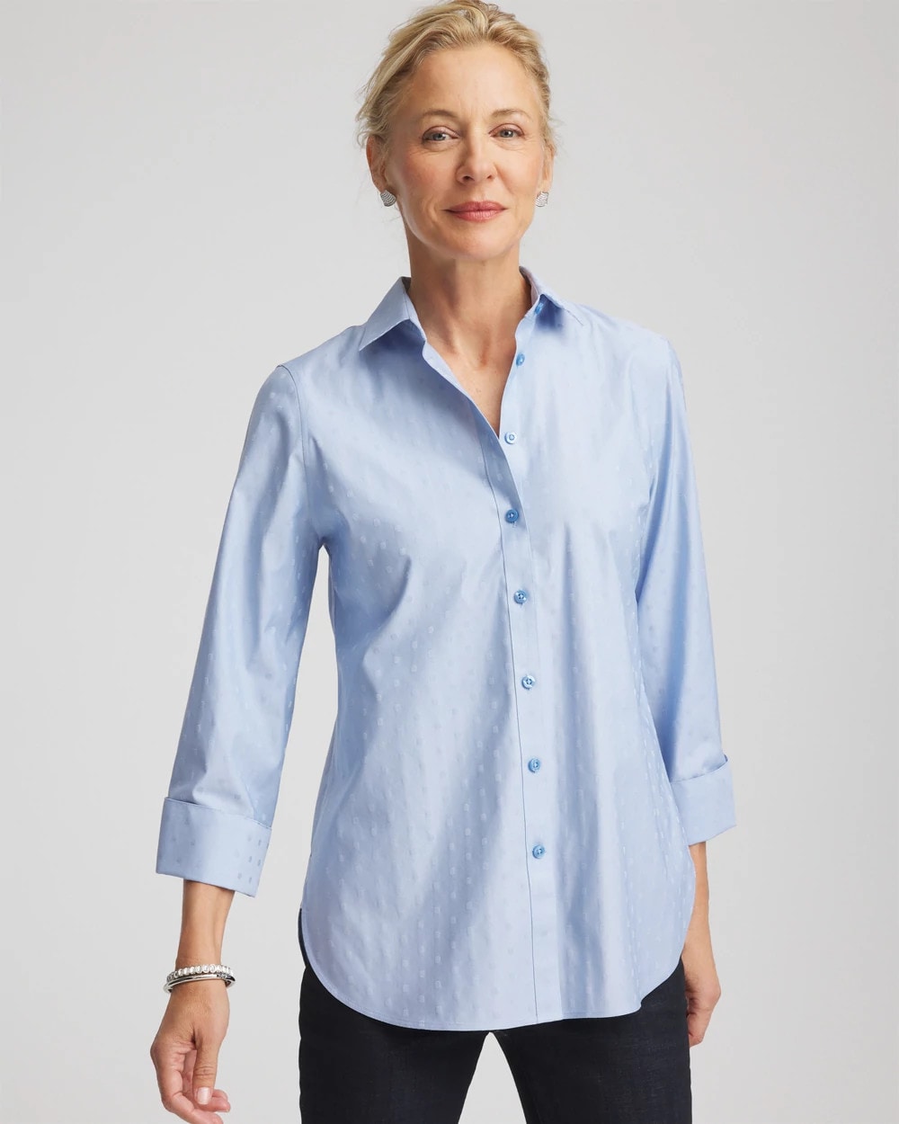 Tidal Blue No Iron™ Striped Jacquard Sateen Shirt
