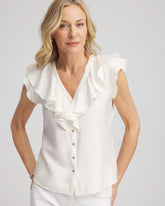 Ecru Crepe Ruffle-Trim Blouse