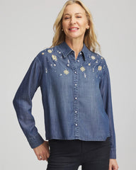 Kiruna Indigo Embellished Tencel Collar Shirt