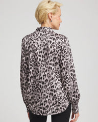 Dove Gray Faux Silk Snowy Animal Shirt