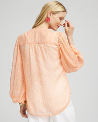 Coral Blossom Metallic Jacquard Blouse