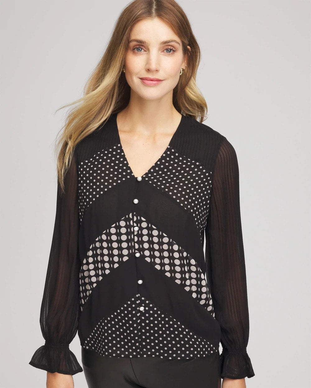 Black Georgette Polka Dot Blouse