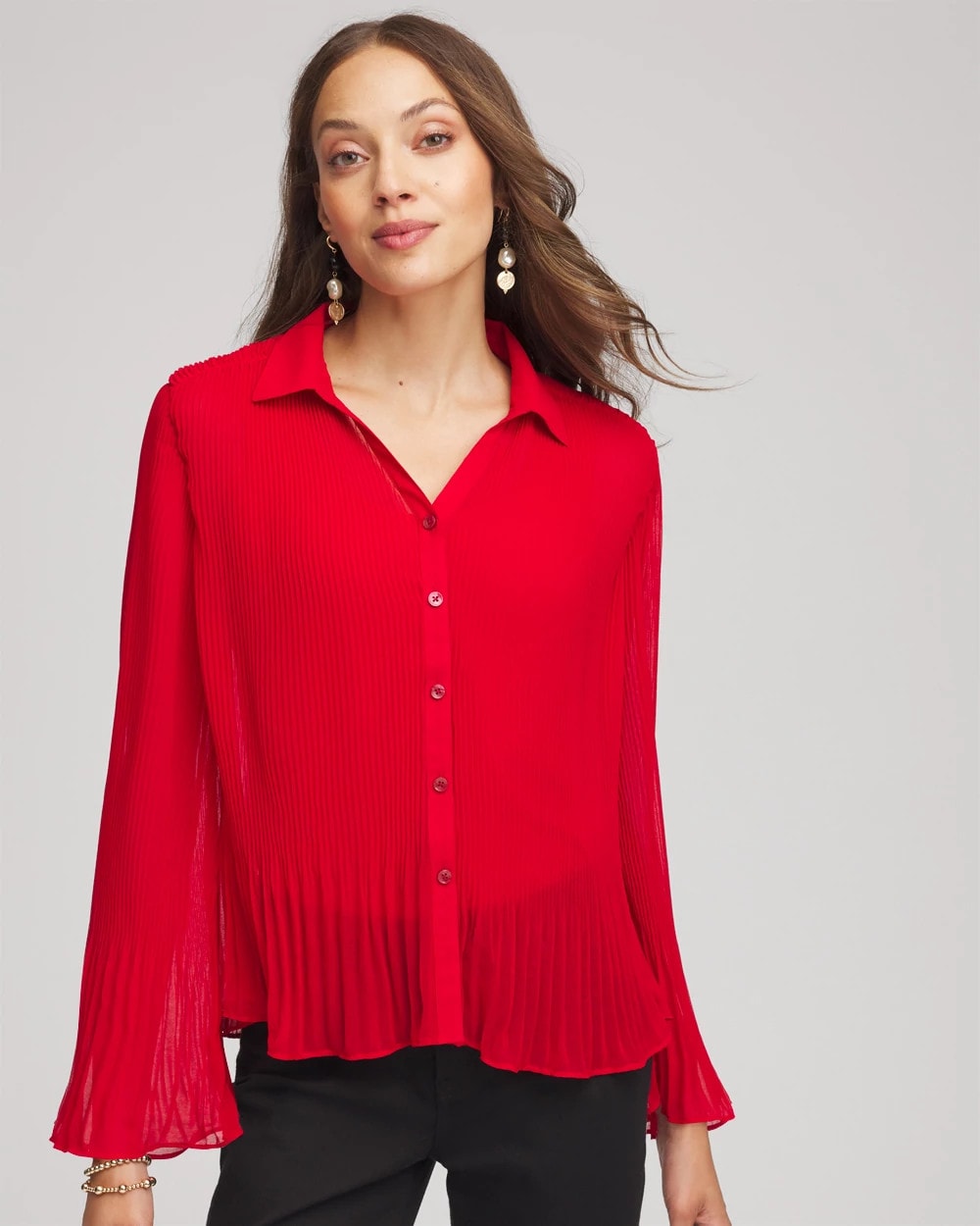 Carmine Red Pleated Georgette Blouse