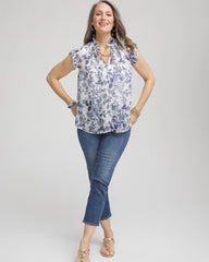 Pale Turq Blue Butterfly Ruffle Collar Blouse