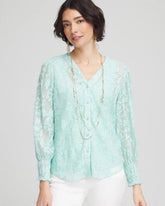 Teal Waters Floral Soutache V-Neck Blouse