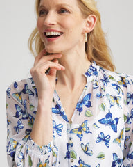 Blue Casa Ruffle Collar Butterfly Burnout Blouse