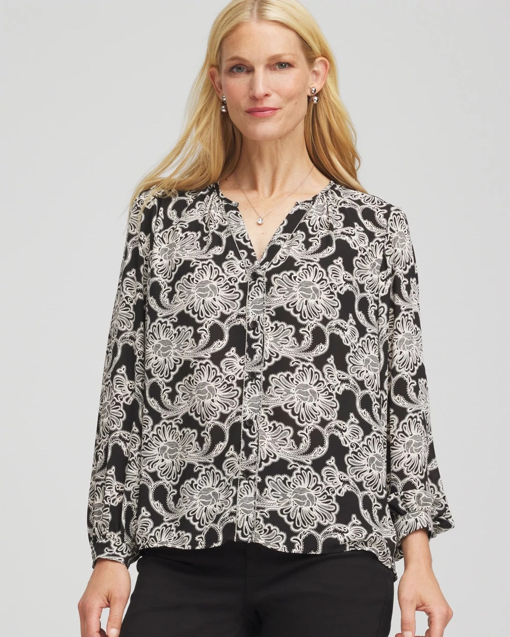 Black Caviar Bead Georgette Blouse