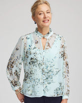 Blue Menthe Floral Georgette Peasant Blouse