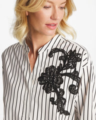 Black Striped Poplin Applique Tunic