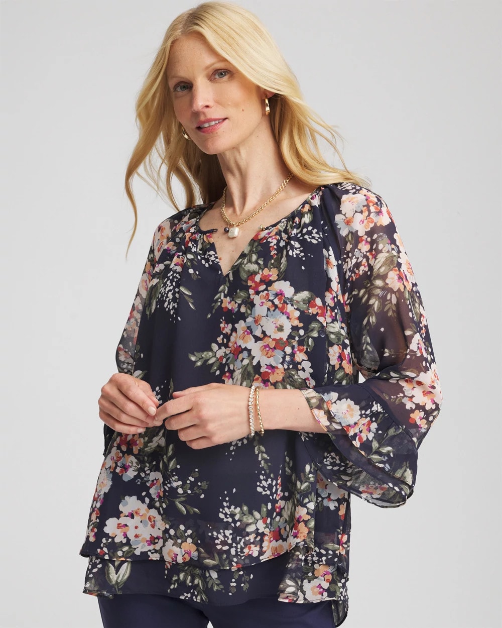 Passport Blue Floral Georgette Blouse