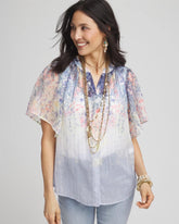 Blue Pearl Jacquard Flutter-Sleeve Blouse