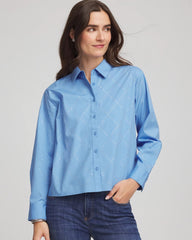 Tidal Blue Embellished Stretch Cotton Collared Shirt