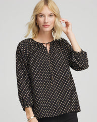 Black Floral Print Tie-Neck Top
