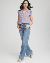 Violet Aura Cheetah Print Ruffle-Collar Blouse