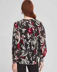 Black Crinkle Chiffon Floral Blouse