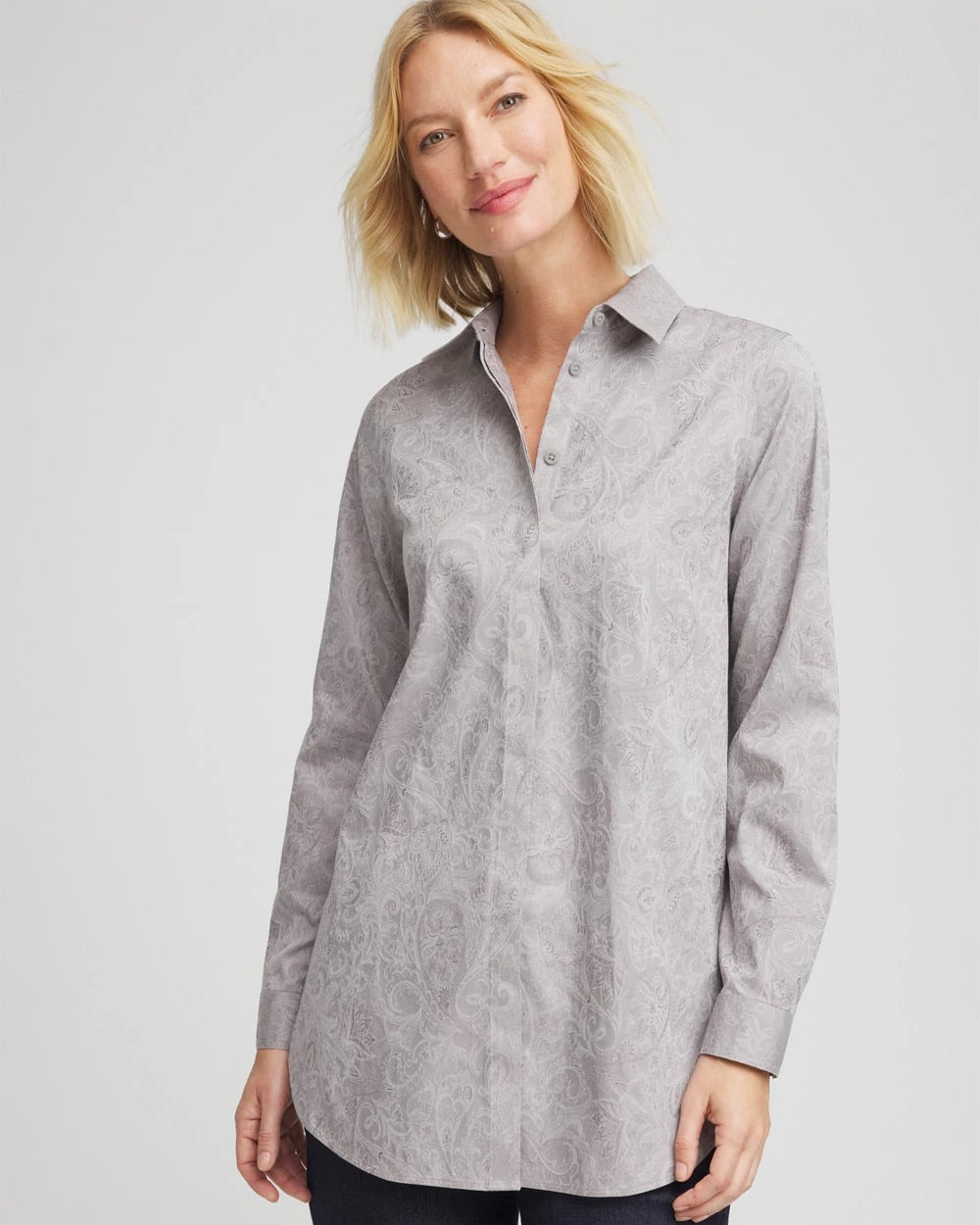 Moon Shade Gray No Iron™ Lace Jacquard Stretch Tunic