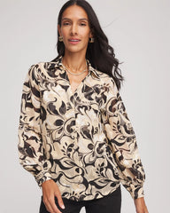 Black Floral Burnout Blouson-Sleeve Blouse