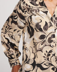 Black Floral Burnout Blouson-Sleeve Blouse