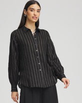 Black Classic Soft Button-front Blouse