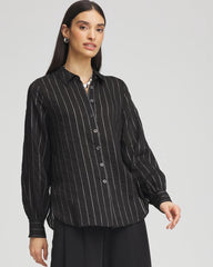 Black Classic Soft Button-front Blouse
