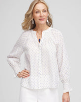 Blue Casa Smocked Split-neck Blouse