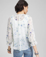 Blue Pearl Georgette Sheer Ruffle Blouse