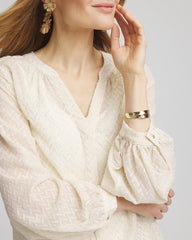 Ecru Chevron Blouson Sleeve Blouse