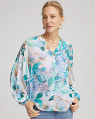 Paradiso Blue Georgette Billow Sleeved Blouse