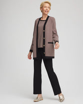 Deep Taupe Travelers™ Tipped Button-Down Cardigan