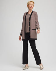 Deep Taupe Travelers™ Tipped Button-Down Cardigan
