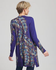 Dark Cobalt Ella Peacock-Print Cardigan Sweater