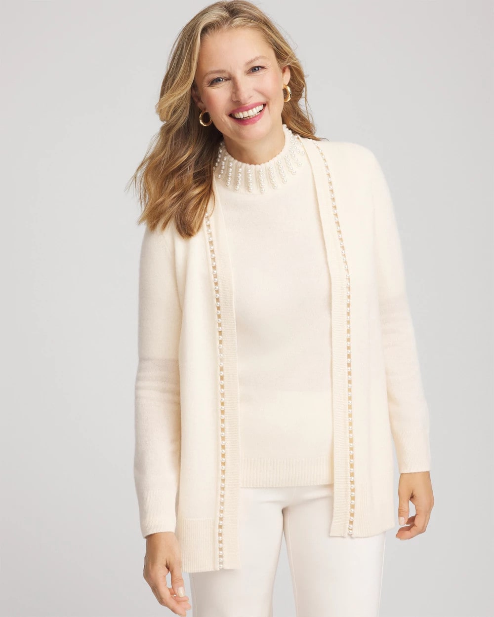 Cream Cashmere Pearl-Trim Cardigan