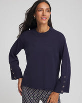 Passport Blue Button Sleeve Crewneck Pullover