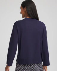Passport Blue Button Sleeve Crewneck Pullover