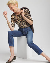 Camel Cashmere Animal Elbow-Sleeve Pullover