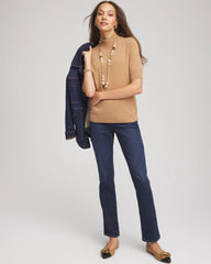 Camel Cashmere Elbow-Sleeve Sweater