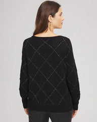 Black Sparkling Diamonds Pullover Sweater