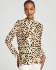English Cream Ella Mockneck Animal-Print Pullover Sweater