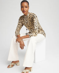 English Cream Ella Mockneck Animal-Print Pullover Sweater