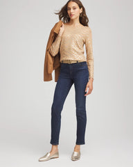 Faux Camel Heather Ella Boatneck Foiled Pullover Sweater