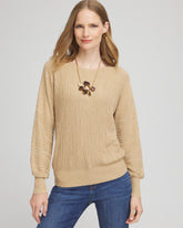 New Camel Heather Textured Zebra Print Dolman Sleeve Sweater