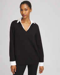 Black Embellished Layered Collar Shirt Sweater