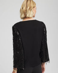 Black Fringe Sequins Pullover Sweater