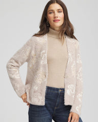 English Cream Fuzzy Jacquard Boyfriend Cardigan