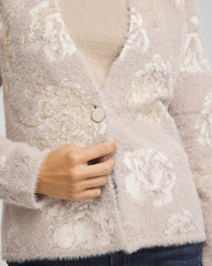 English Cream Fuzzy Jacquard Boyfriend Cardigan