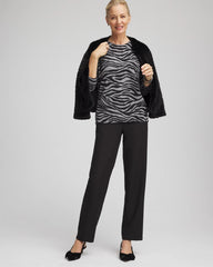 Black Cashmere Zebra Long-Sleeve Pullover Sweater