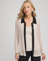 Smokey Taupe Pointelle Polo Cardigan