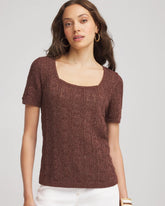 Cacao Pointelle Square-Neck Pullover Sweater